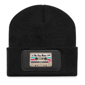 Kassetten-Hip-Hop-90er-Vibe - Recycelte Patch Beanie - Schwarz - Vorne