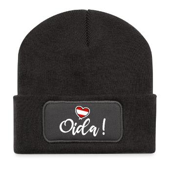 Oida! Österreich Herz I love Austria Dialekt Munda - Recycelte Patch Beanie - Dunkelgrau - Vorne