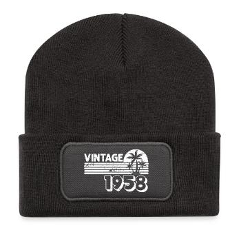 Vintage 1958 Palm Sunset - Recycelte Patch Beanie - Dunkelgrau - Vorne