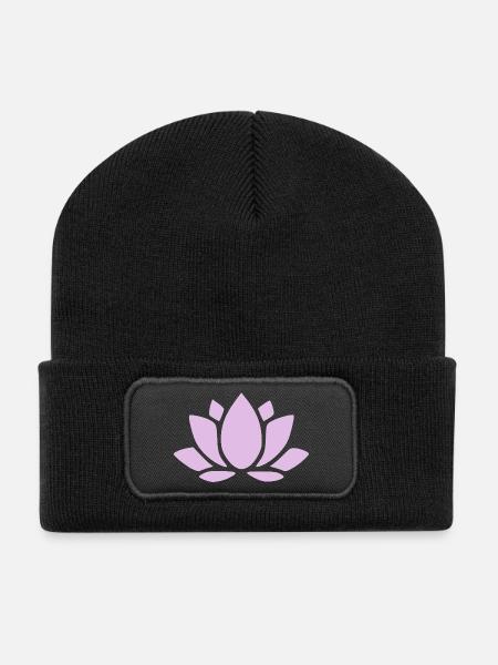 Lotusblume Lotusblüte violett Blume Blüte Yoga - Recycelte Patch Beanie - Schwarz