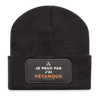 Je Peux Pas J'ai Pétanque Humour Passion Bouliste - Beanie recyclé à patch - charbon - Devant