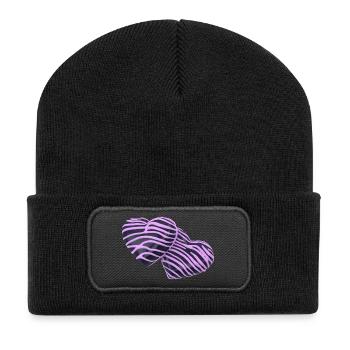Pink Hearts auf Schwarz - Recycelte Patch Beanie - Schwarz - Vorne