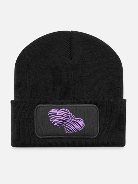 Pink Hearts on Black - Recycled Patch Beanie - black