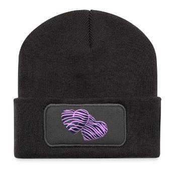 Pink Hearts auf Schwarz - Recycelte Patch Beanie - Dunkelgrau - Vorne