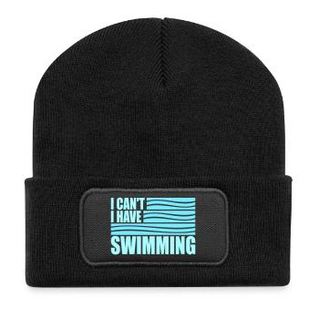 I Can't I Have Swimming Lustig Schwimmer Ausrede - Recycelte Patch Beanie - Schwarz - Vorne