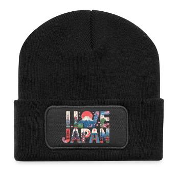 Japan Skyline Cherry Blossoms Fuji Temple Vacation - Recycled Patch Beanie - black - Front