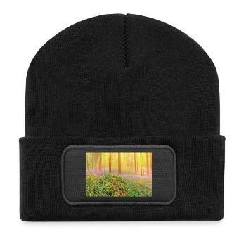 Lumière de la forêt de jacinthes bleues baignée de soleil - Beanie recyclé à patch - noir - Devant