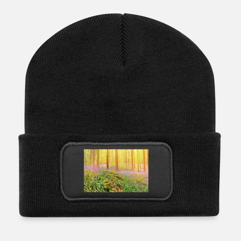 Sunlit Bluebell Forest Glow - Recycled Patch Beanie - black