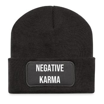 Negative Karma T-Shirt Geschenkidee - Recycelte Patch Beanie - Dunkelgrau - Vorne