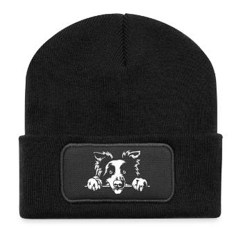 Border Collie Head with Paws "Black Edition" - Recycled Patch Beanie - black - Front