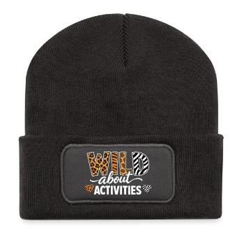 Wild About Activities Safari Design d’estampes animales - Beanie recyclé à patch - charbon - Devant