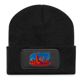 Warschau Skyline Kunst – Warszawa Silhouette - Recycelte Patch Beanie - Schwarz - Vorne