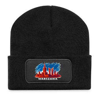 Warschau Skyline Kunst – Warszawa Silhouette - Recycelte Patch Beanie - Schwarz - Vorne