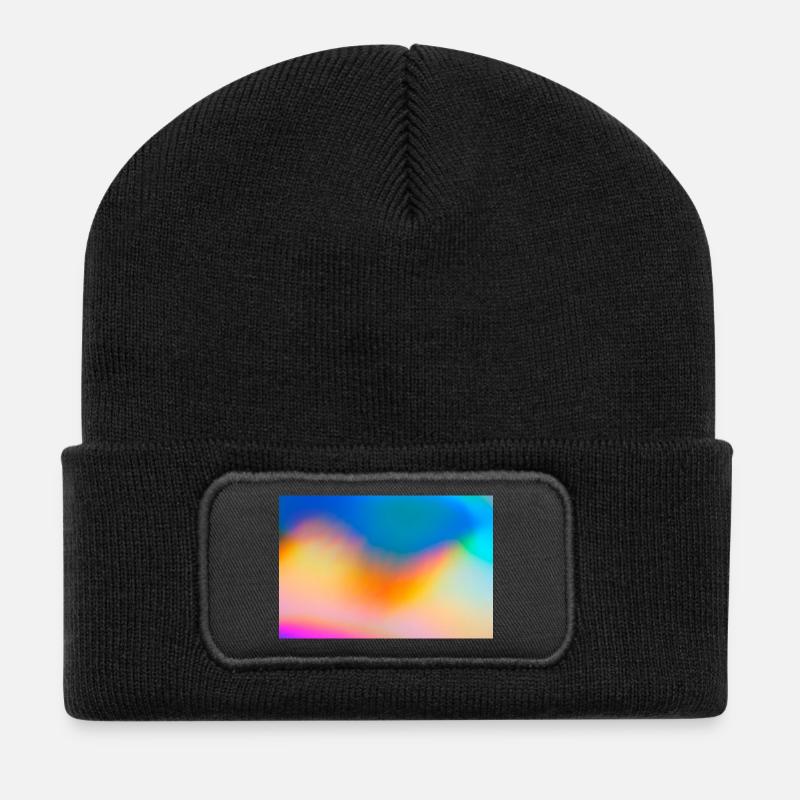 Farbwellen Gradientkulisse - Recycelte Patch Beanie - Schwarz