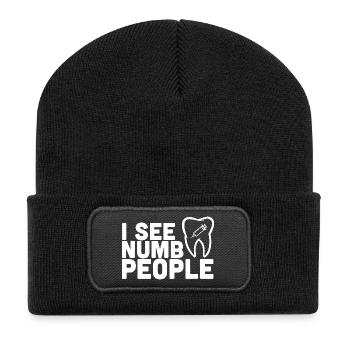 Ich sehe taube Menschen Zahnhumor-Tee - Recycelte Patch Beanie - Schwarz - Vorne