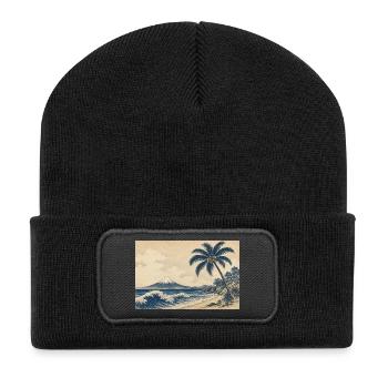 Plage de palmiers sur bois de la côte Fuji - Beanie recyclé à patch - noir - Devant