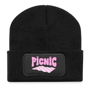 Pink checkerboard pastel picnic - Recycled Patch Beanie - black - Front