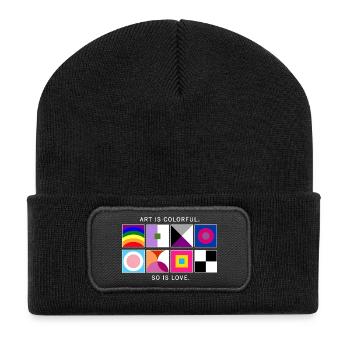 Kunst ist bunt – Liebe auch – LGBTQIA+ geometrisch - Recycelte Patch Beanie - Schwarz - Vorne