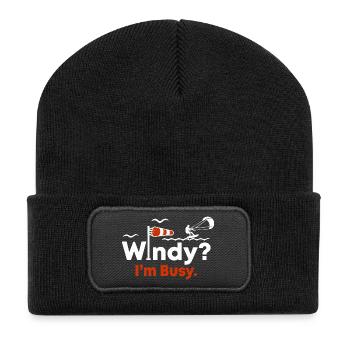 Kitesurfen Kiteboarding Wind Busy Humor - Recycelte Patch Beanie - Schwarz - Vorne