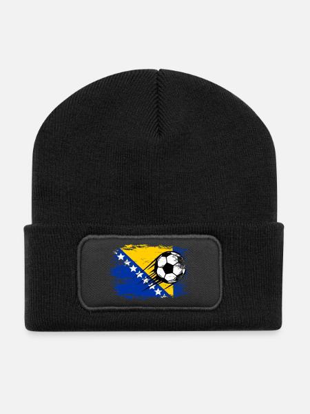 Bosnien Flagge Fußball used - Recycelte Patch Beanie - Schwarz