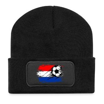 Holland Flagge Fußball used - Recycelte Patch Beanie - Schwarz - Vorne