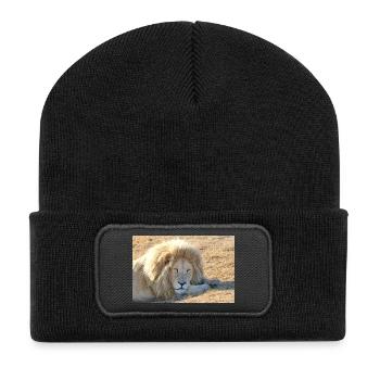 Le repos du lion dans la lumière de la savane - Beanie recyclé à patch - noir - Devant