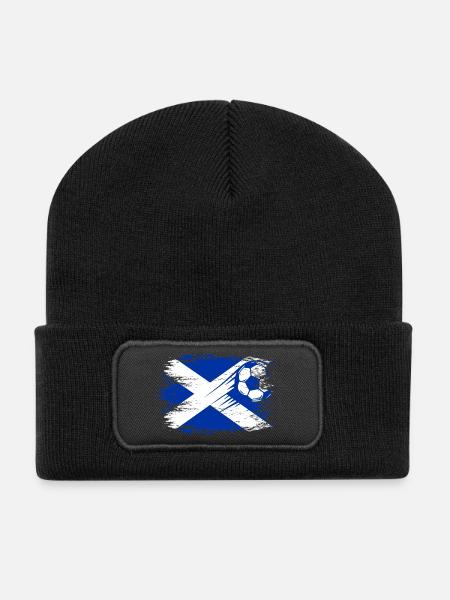 Schottland Flagge Fußball used blau - Recycelte Patch Beanie - Schwarz