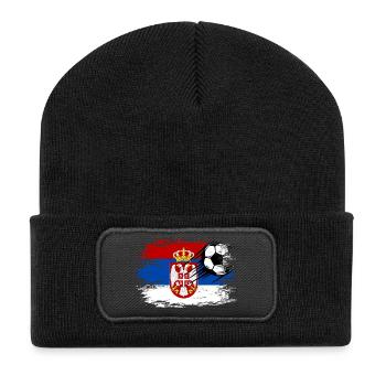 Serbia Flag Football used - Recycled Patch Beanie - black - Front