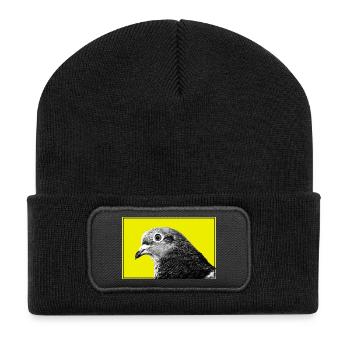 Taubenpop-Porträt auf Gelb - Recycelte Patch Beanie - Schwarz - Vorne
