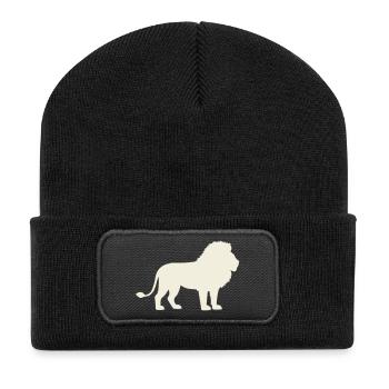 Silhouette de lion dans un ton crème - Beanie recyclé à patch - noir - Devant