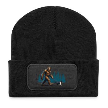 Boston Terrier Bigfoot Drôle drôle de Cryptide Amoureux - Beanie recyclé à patch - noir - Devant