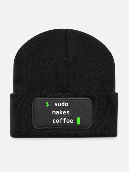 Sudo Makes Coffee – Linux Terminal Design - Recycled Patch Beanie - black