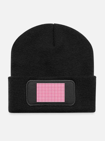 Karomuster mit Gingham Pink - Recycelte Patch Beanie - Schwarz