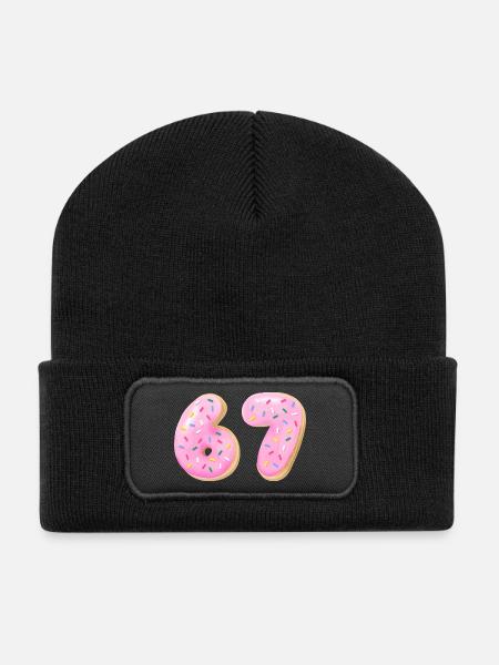 67 Six Seven Zahl 67 Meme Cream Donut - Recycelte Patch Beanie - Schwarz