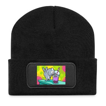 Cute Bunny Funny Boba Bubble Tea - Recycled Patch Beanie - black - Front