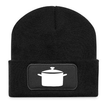 Cooking pot cooking pot icon white gift chef - Recycled Patch Beanie - black - Front