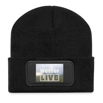 Wetter LIVE – Minimalistisches Regen Poster - Recycelte Patch Beanie - Schwarz - Vorne