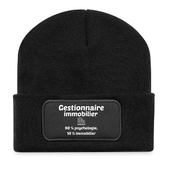 Gestionnaire immobilier 90% psychologie, 10% immo - Beanie recyclé à patch - noir - Devant