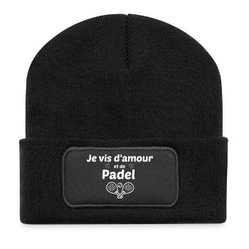 je vis d'amour et de padel - Beanie recyclé à patch - noir - Devant