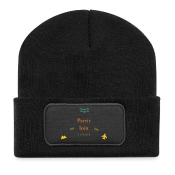 Partir loin — voyage - Beanie recyclé à patch - noir - Devant