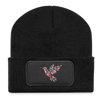 Hummingbird with flower pattern - Recycled Patch Beanie - black - Front