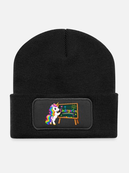Kindergarten Einhorn - Recycelte Patch Beanie - Schwarz