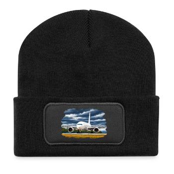Flugzeug-, Luftfahrtkunst - Recycelte Patch Beanie - Schwarz - Vorne