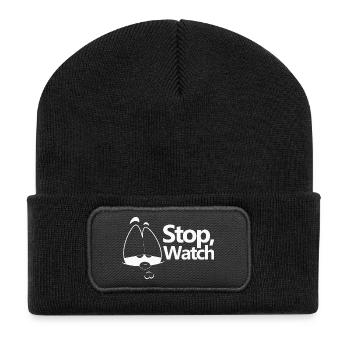 Stopp, schau - Recycelte Patch Beanie - Schwarz - Vorne