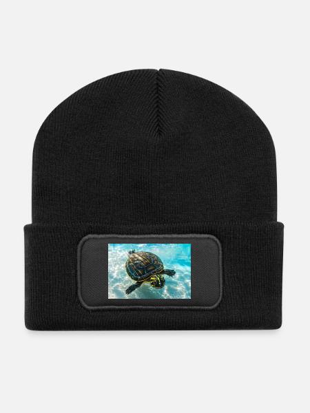 Schwimmende Schildkröte - Recycelte Patch Beanie - Schwarz