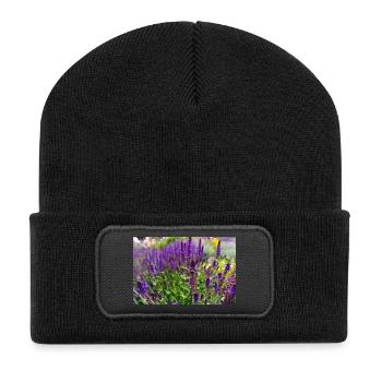 Bumblebee on Purple Salvia Flowers - Recycelte Patch Beanie - Schwarz - Vorne