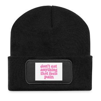 Werde vegan und rette die Tiere - Recycelte Patch Beanie - Schwarz - Vorne