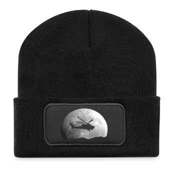 Hubschrauber Mond Geschenkidee - Recycelte Patch Beanie - Schwarz - Vorne