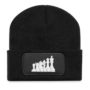 Schach Design Mit Schachfiguren Für Schachspieler - Recycelte Patch Beanie - Schwarz - Vorne