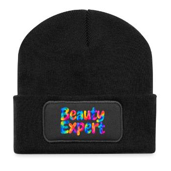 Beauty Expert – Bunter Spruch für Beautyfans - Recycelte Patch Beanie - Schwarz - Vorne